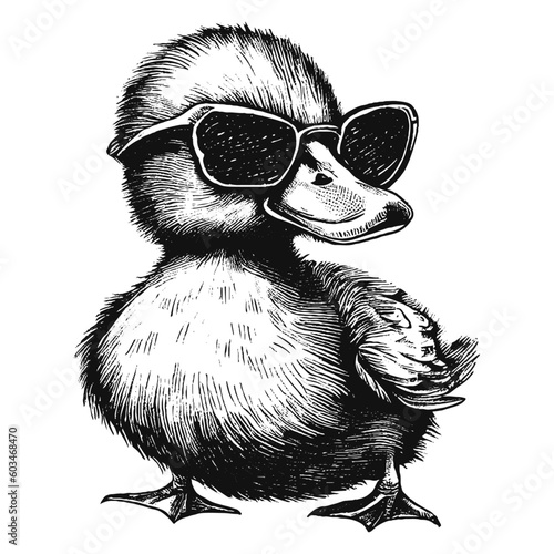 cool duckling wearing sunglasses, duck sketch