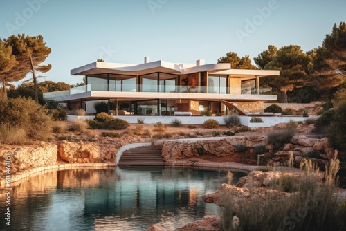 Illustration of a modern house - Mediterranean - Created with Generative ai