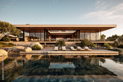 Illustration of a modern house - Mediterranean  - Created with Generative ai © Rieth
