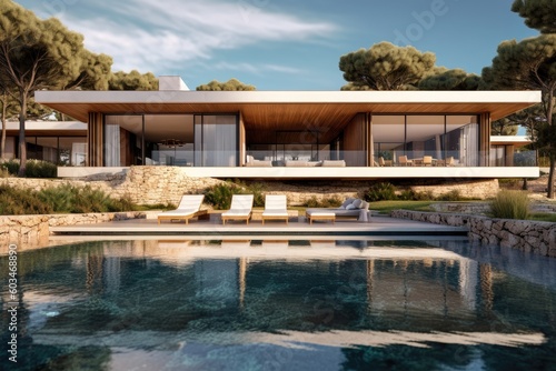 Illustration of a modern house - Mediterranean  - Created with Generative ai © Rieth