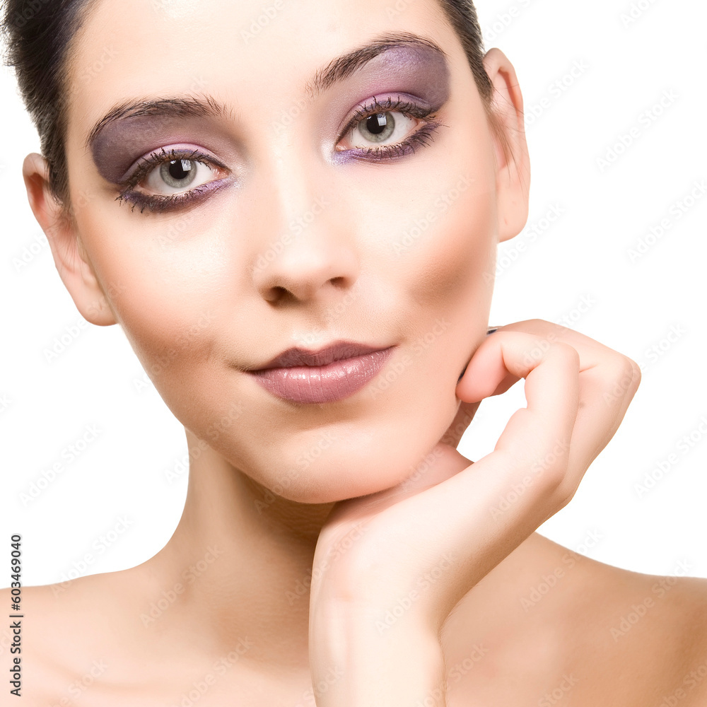 beautiful girl with a clean skin isolated on white background