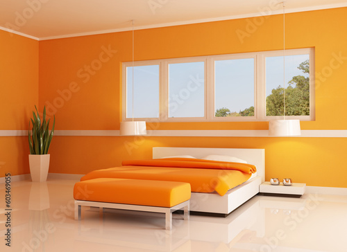 modern orange bedroom