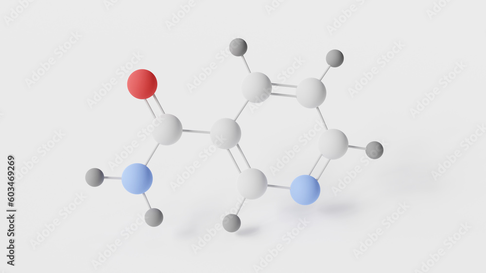 nicotinamide molecule 3d, molecular structure, ball and stick model ...