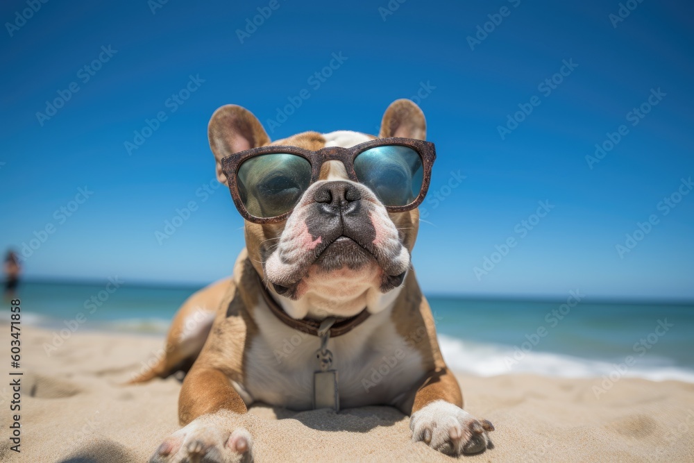 Funny Dog at the beach - Vacation - Illustration created with generative ai