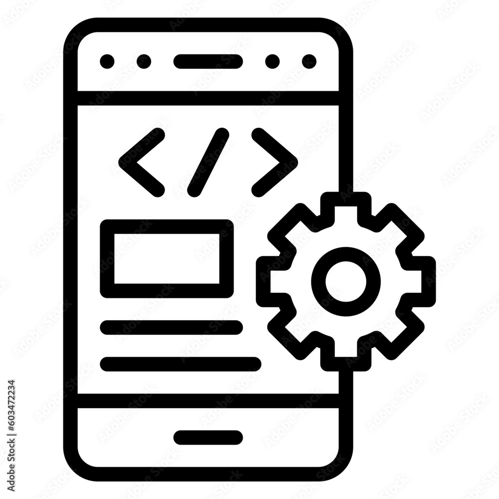 Mobile Coding Vector Line Icon Mobile Coding Vector Line Icon