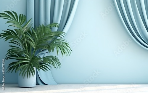 Serenity in Blue: Minimal Abstract Background with Tropical Shadows for Product Presentation © Tom