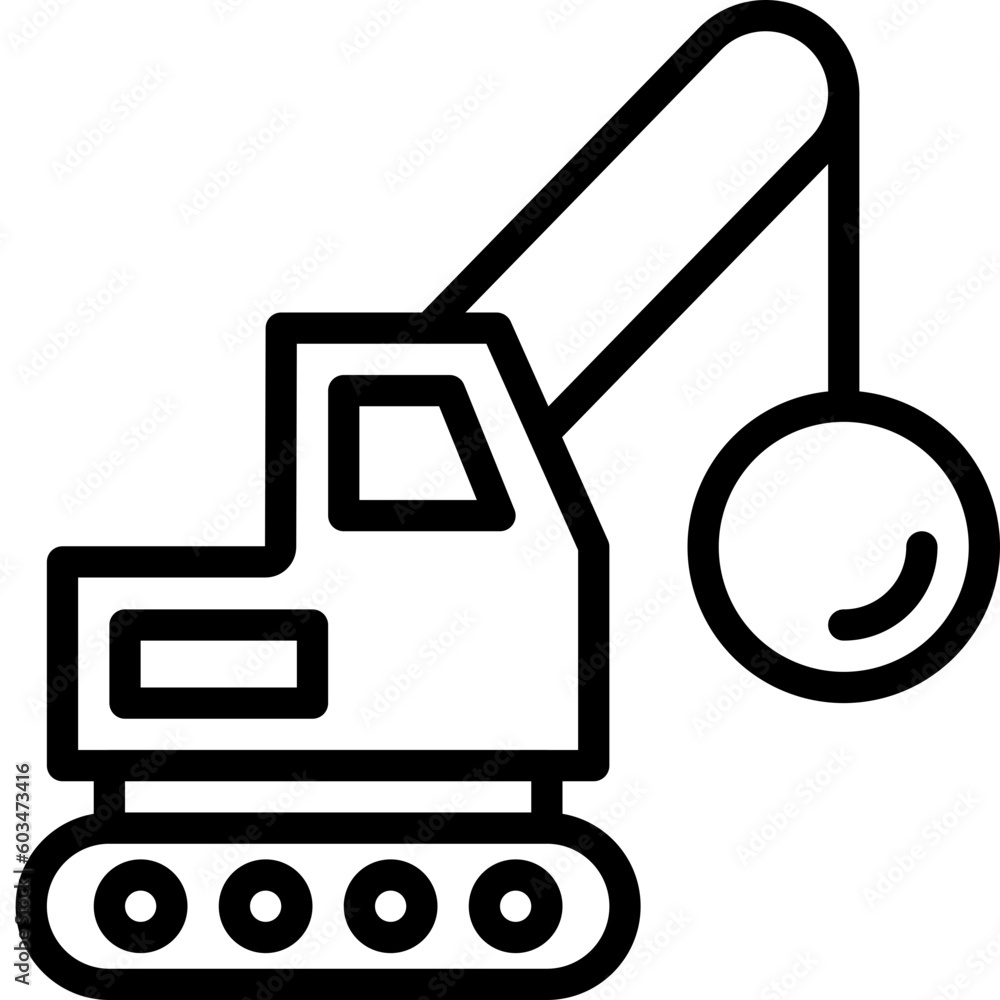 Demolition Crane Vector Line Icon Demolition Crane Vector Line Icon