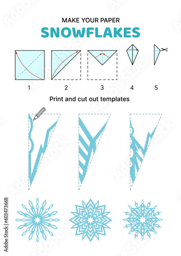 Paper snowflake templates. How to make papercraft snowflake. Vector