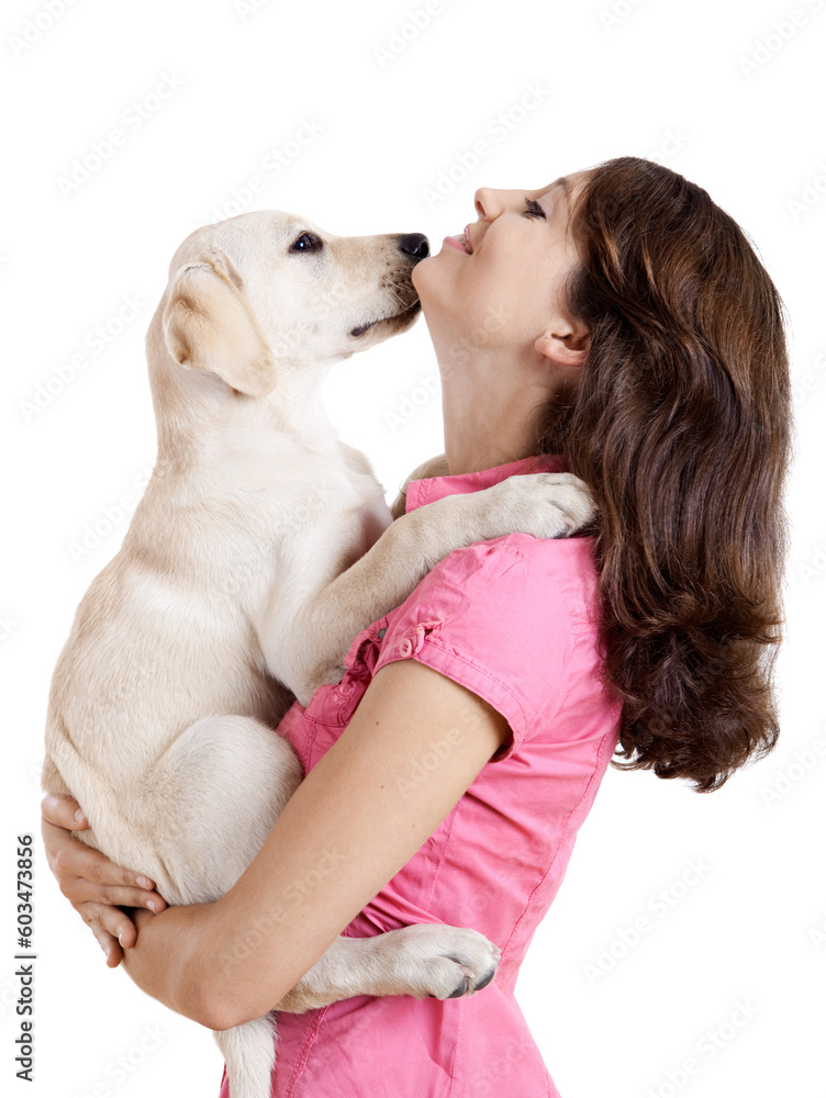 Beautiful young woman embracing a cute dog Beautiful young woman embracing a cute dog