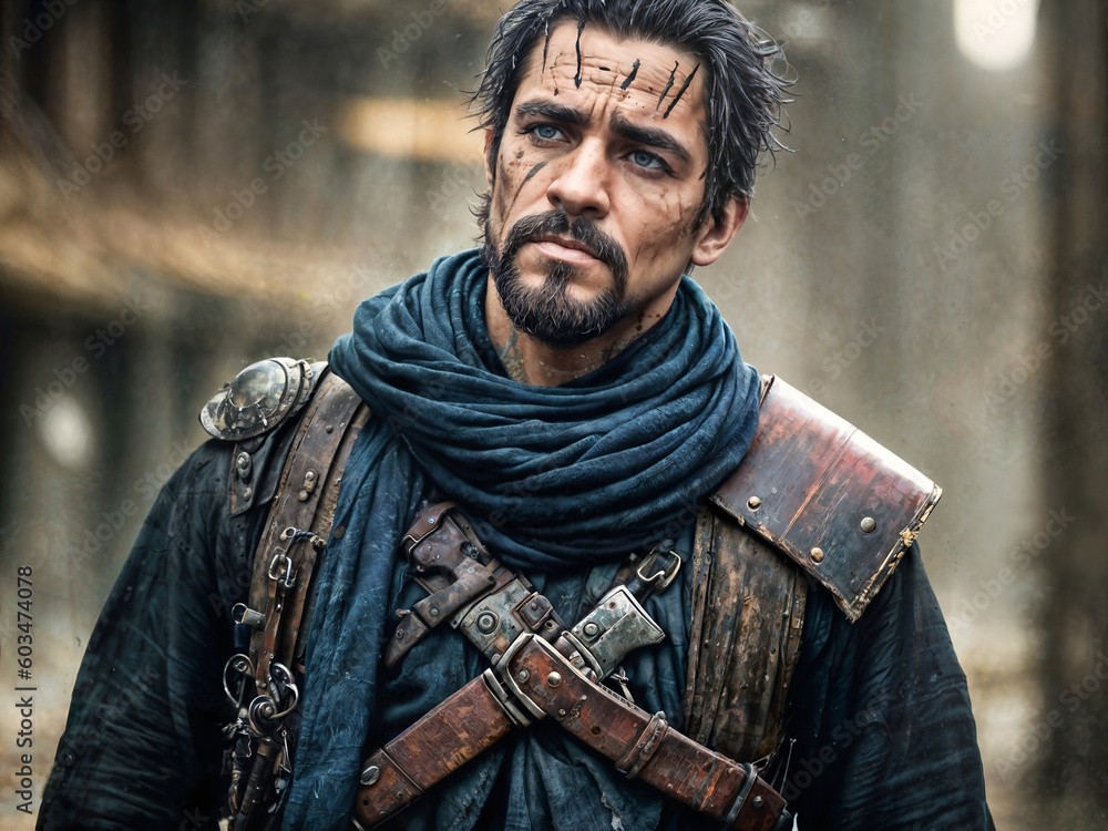 portrait of Post-Apocalyptic Wasteland Warriors in armor suit, generative AI portrait of Post-Apocalyptic Wasteland Warriors in armor suit, generative AI