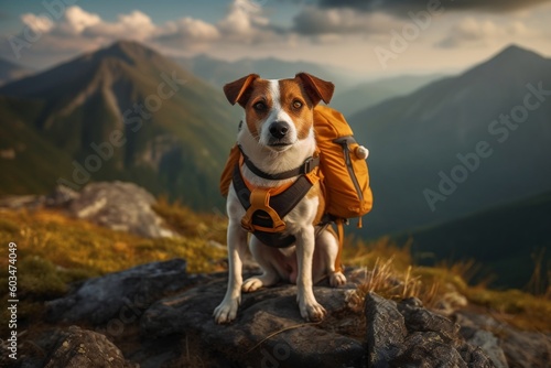 Mountain Trekking Dog with Backpack. AI