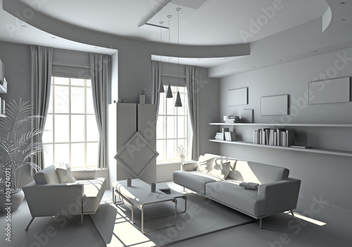 modern white interior   3d rendering  