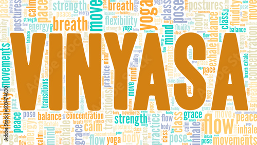 Vinyasa Yoga word cloud conceptual design isolated on white background.
