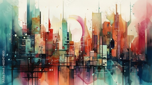 abstract watercolor city