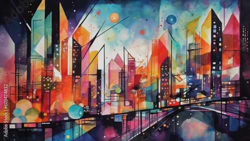 abstract watercolor city