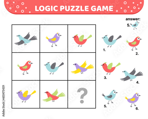 Logic puzzle game. Bird. Nestling. For kids Cartoon