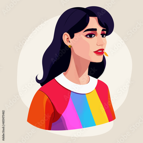 Illustration of a woman with rainbow colored hair