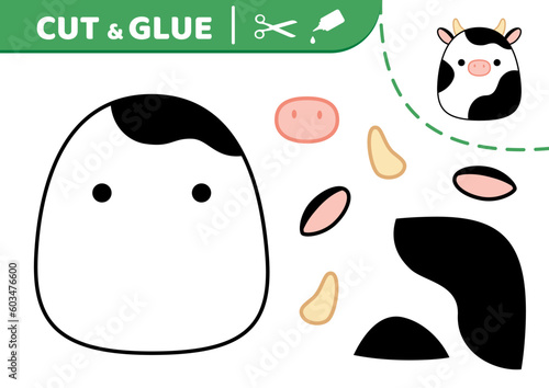 Cow. Squishmallow. Cut and glue. Applique. Paper game. Vector photo