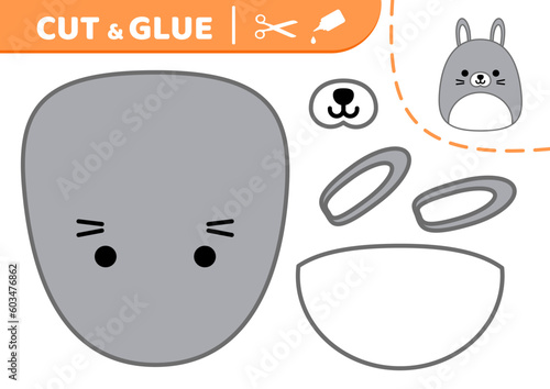 Hare. Bunny. Rabbit. Squishmallow. Cut and glue Applique Paper game Vector