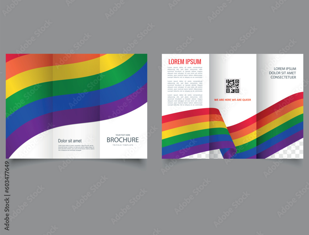Tri-fold LGBT BROCHURE. Trifold Brochure with Multicolored Waves. Vector graphics. Tri-fold LGBT BROCHURE. Trifold Brochure with Multicolored Waves. Vector graphics.