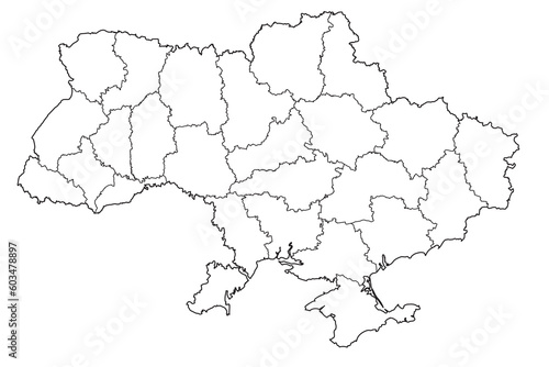 Ukraine map with region borders. Detaled UA map isolated. UA borders silhouettes on transparent background.