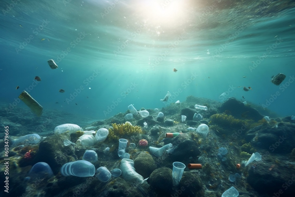 Underwater Menace Plastic Pollution in the Ocean. Generative AI