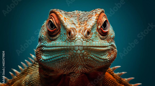 Portrait of beautiful lizard face  colorful illustration  Generative AI