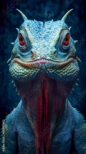 Portrait of beautiful lizard face  colorful illustration  Generative AI