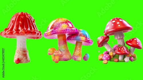 Mushrooms made of candy bopping around looping