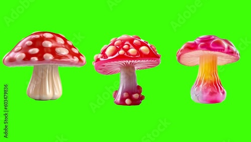 Mushrooms made of candy bopping around looping
