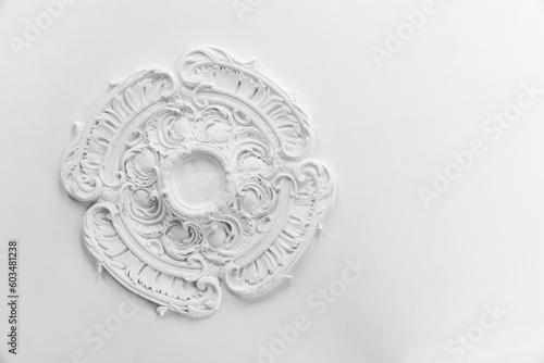 White stucco ceiling plafond, classical architecture elements