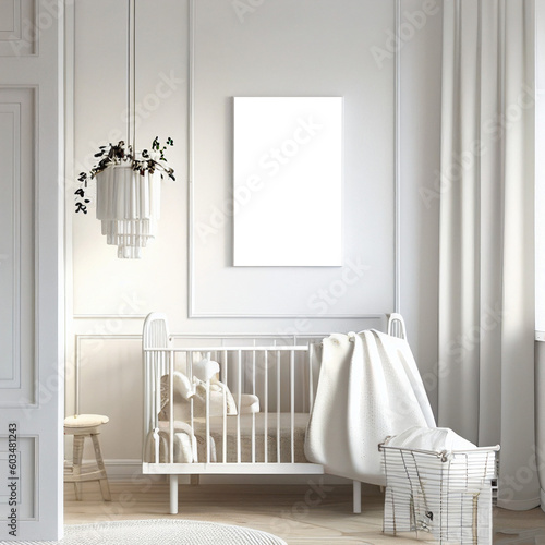 Wallpaper Mural Frame mock-up for a babies room with a cot, add in your own single artwork to the frame  Torontodigital.ca