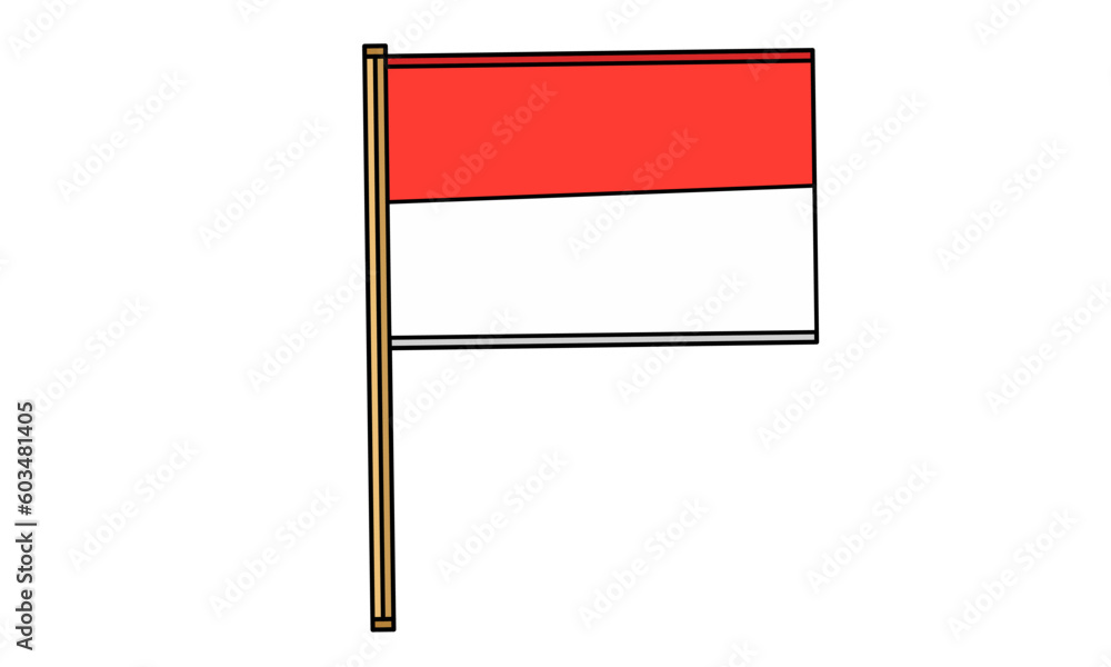Vector illustration, white red flag fluttering on iron pole isolated white background Vector illustration, white red flag fluttering on iron pole isolated white background