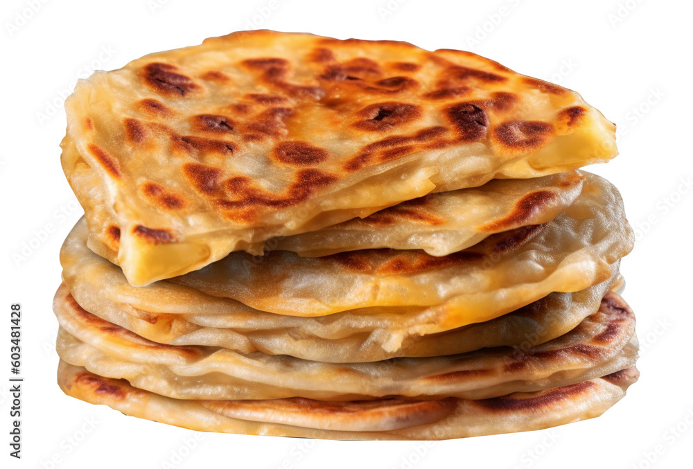 Roti canai in transparent background. Generative AI. Roti canai in transparent background. Generative AI.