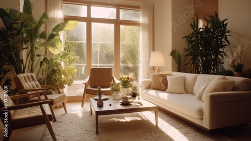 A fictional light and airy living room.