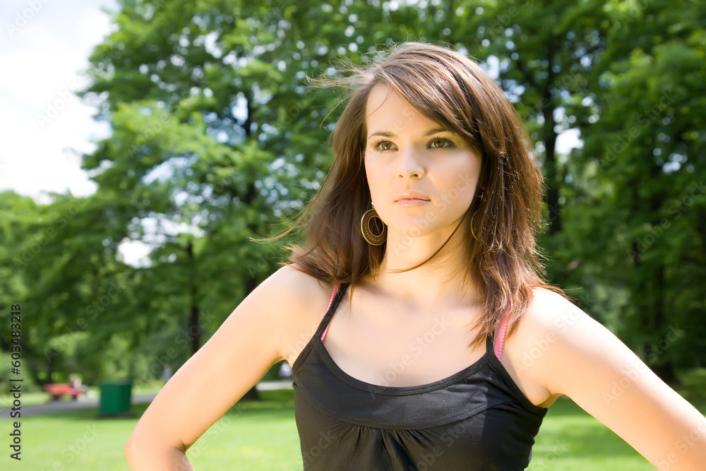 Brunette Woman In The Summer Park Brunette Woman In The Summer Park