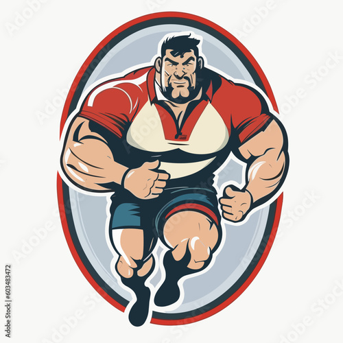 Rugby player silhouette. Contact ball sport discipline. cartoon vector illustration, isolated background, label, sticker