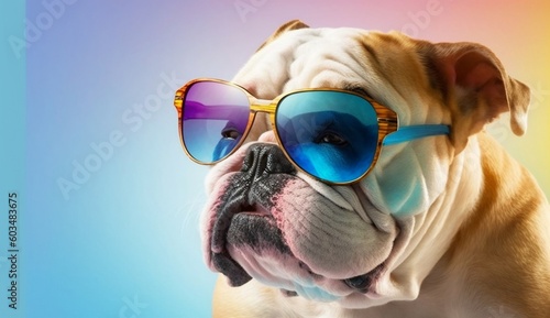 Cool Bulldog Wearing Stylish Sunglasses, Isolated on Pastel Gradient Background. AI © Usmanify