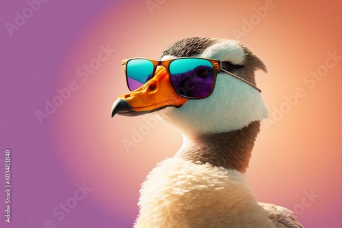 Goose Bird and Mice Wearing Sunglasses, Isolated on Pastel Gradient Background. AI © Usmanify