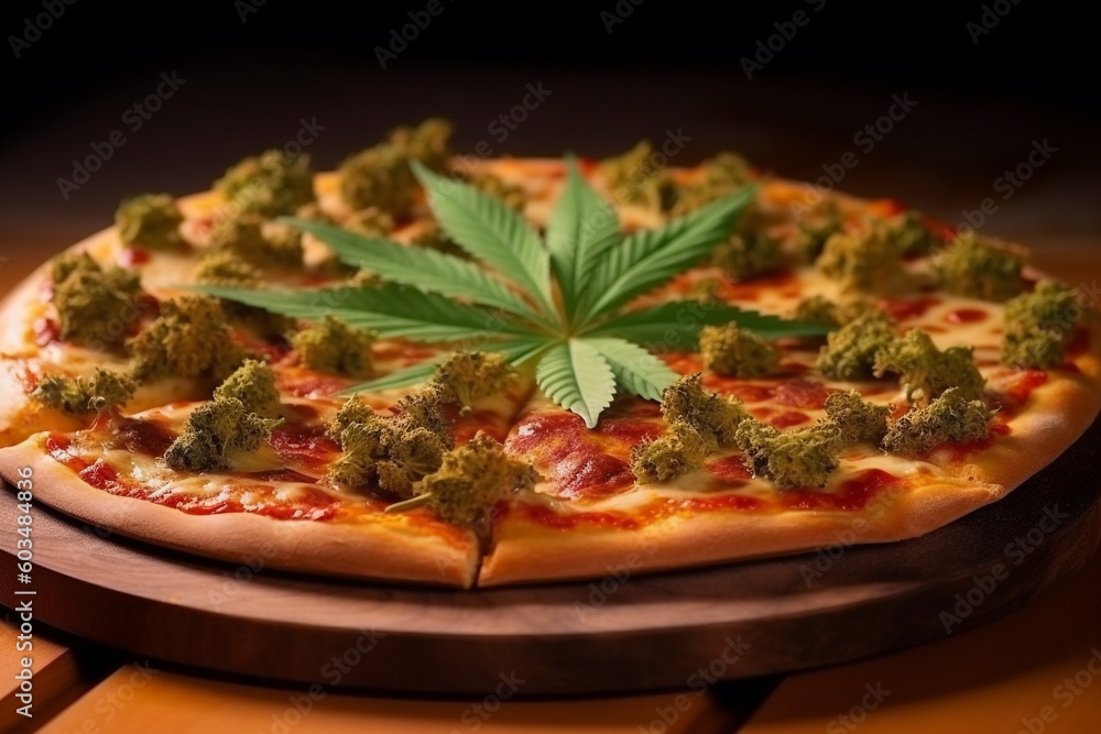 Close up of Cannabis pizza Generative AI