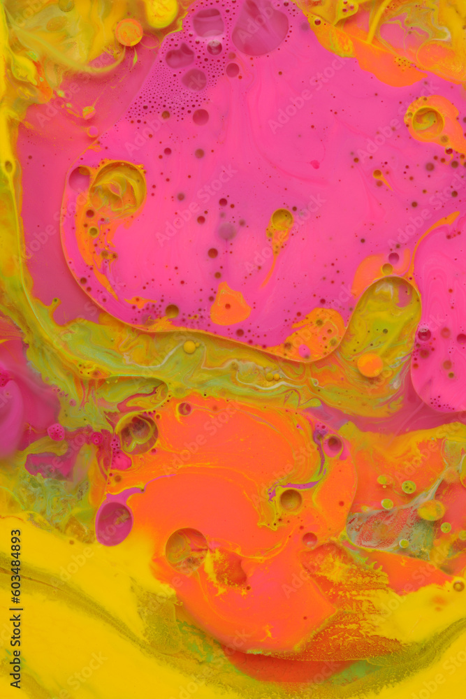 Soap and foam bubble blots. Abstract background. Marble texture. Acrylic colors.