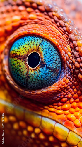 Beautiful eye portrait of a majestic lizard, Generative AI © PaputekWallArt