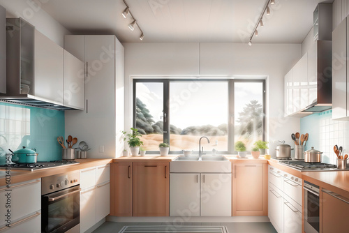 Minimalist kitchen  Scandinavian style. Modern white kitchen. Generative AI