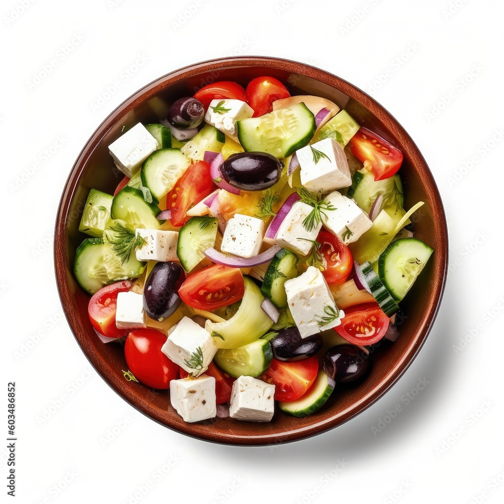 Greek salad isolated. Illustration AI Generative. Greek salad isolated. Illustration AI Generative.