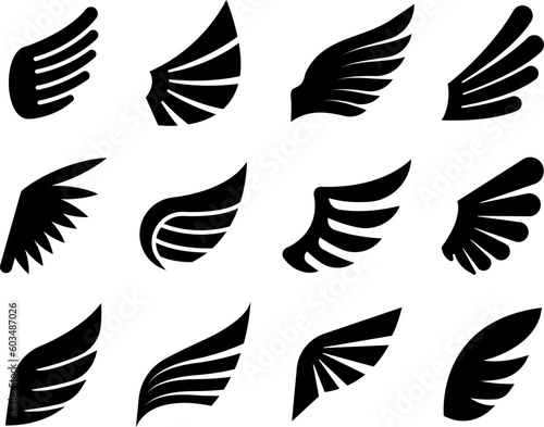 Black silhouettes eagle wings. Success wing logo, luxury fashion graphics. Eagle or bird abstract emblem. Isolated minimal decent vector elements