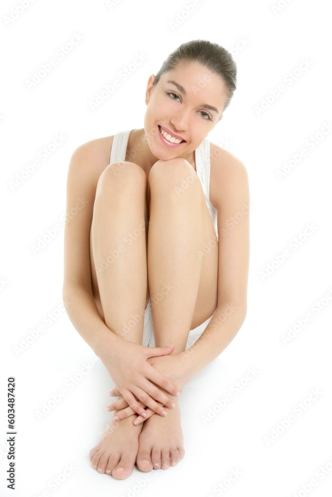 Clean young sit woman studio lifestyle portrait over white Clean young sit woman studio lifestyle portrait over white