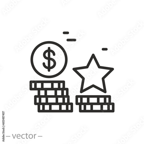 star money icon, bonus or loyalty program, thin line symbol - editable stroke vector illustration