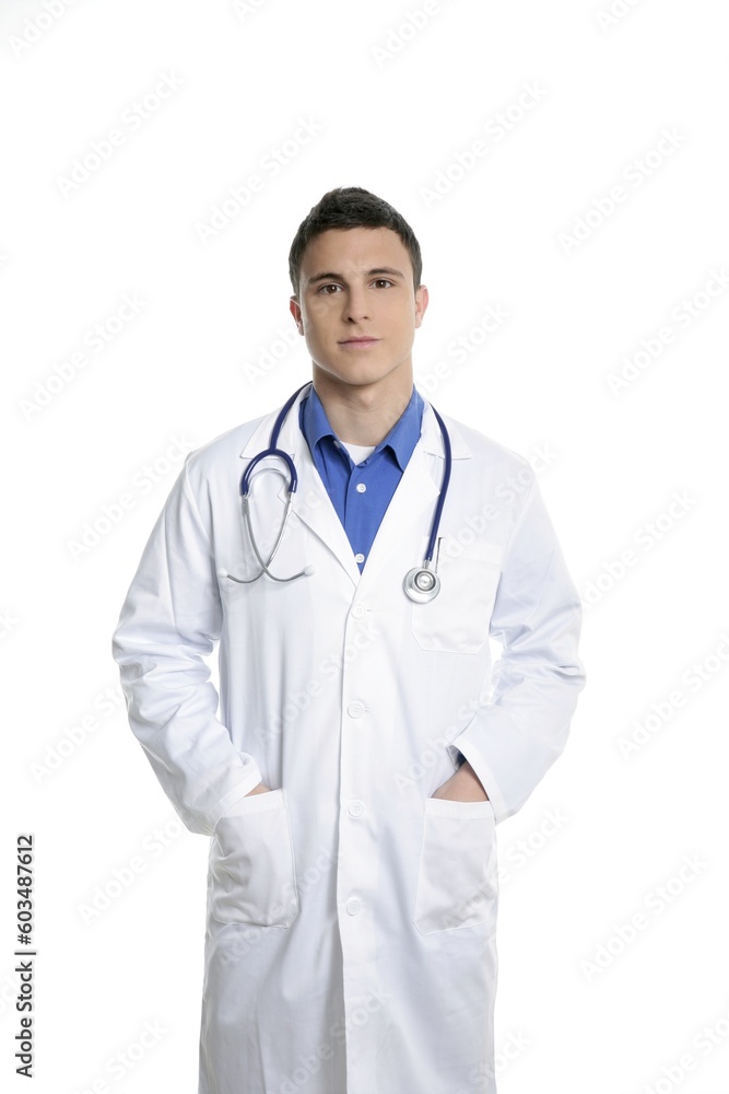 Young handsome professional student doctor isolated on white Young handsome professional student doctor isolated on white