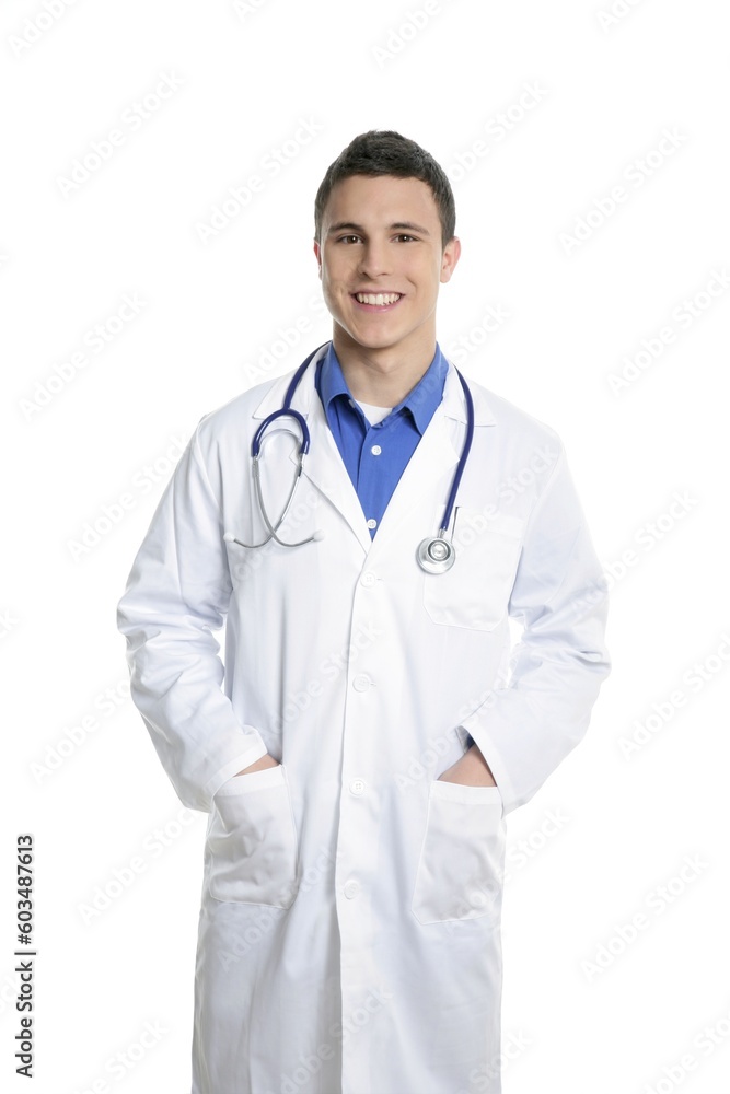 Young handsome professional student doctor isolated on white Young handsome professional student doctor isolated on white