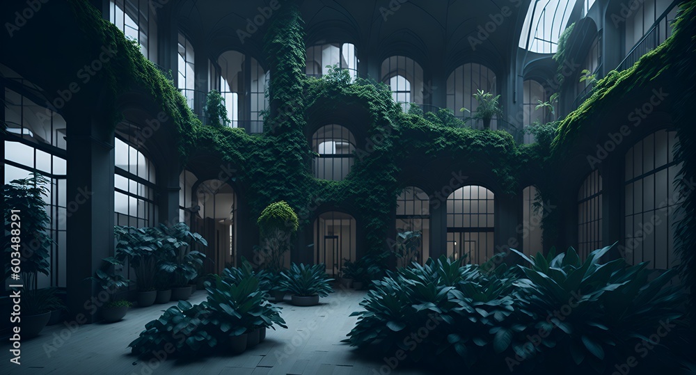 Illustration of a plant-filled room with natural light streaming in ...